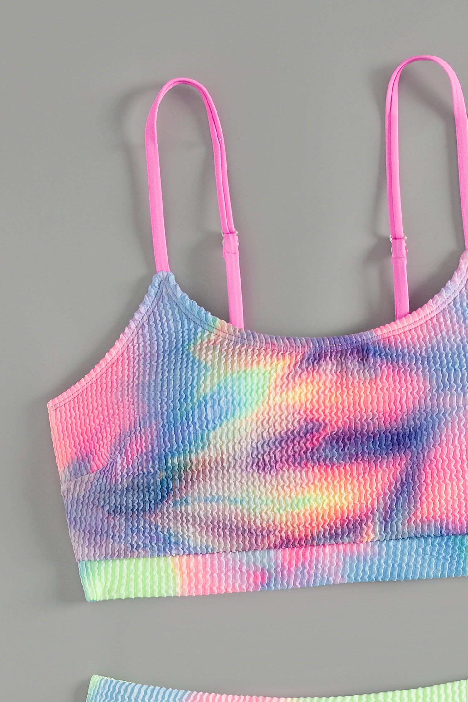 Bikini texturé à col scoop tie-dye avec taille haute