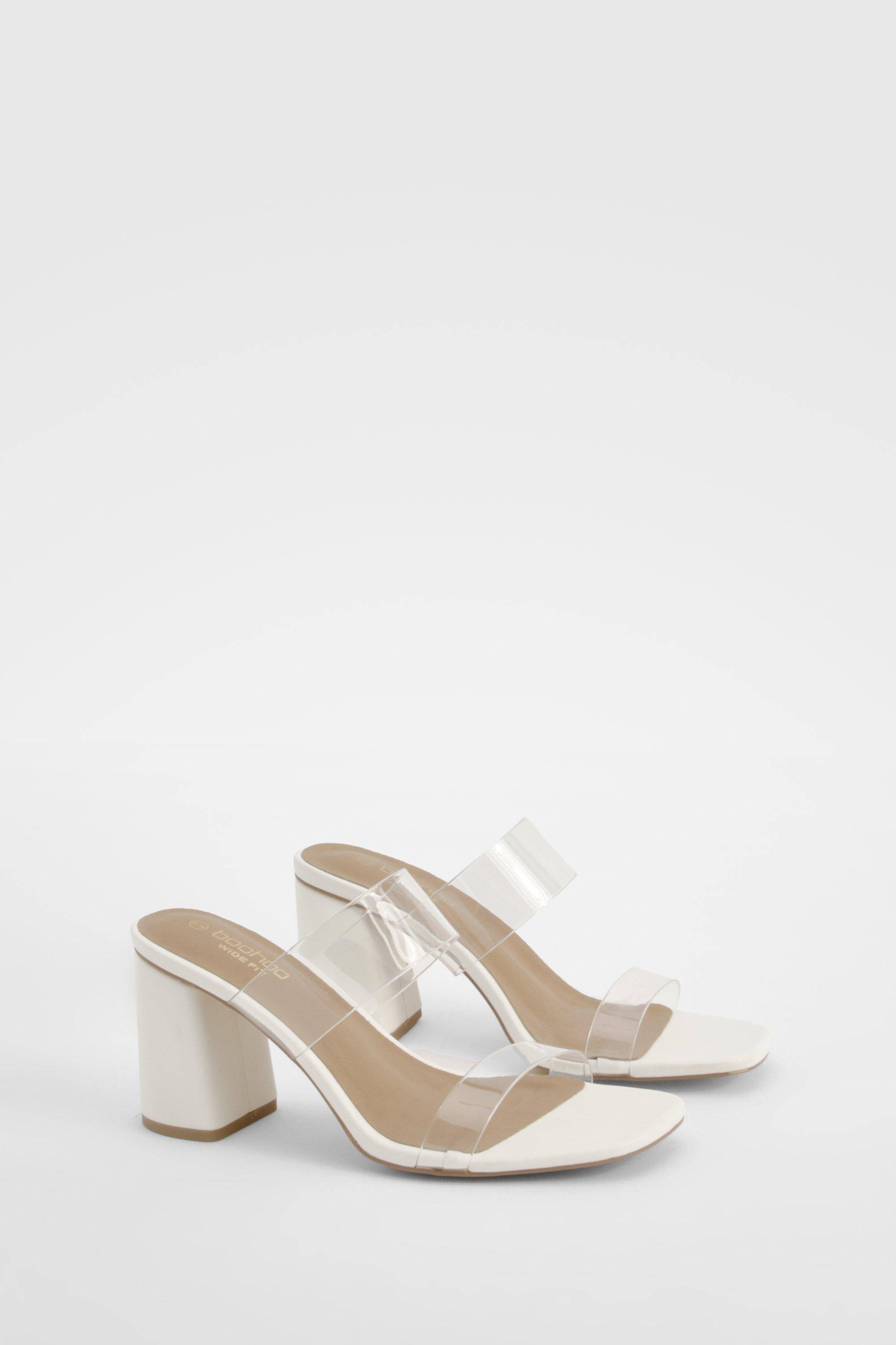 boohoo Mules à talon bloc, double bride transparente, coupe large