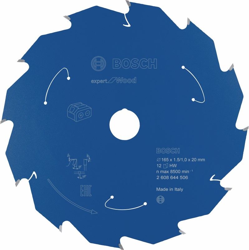 Bosch 2608644506 Cirkelzaagblad ACCU Expert for Wood 165x20x1.5/1x12T (1 stuks)