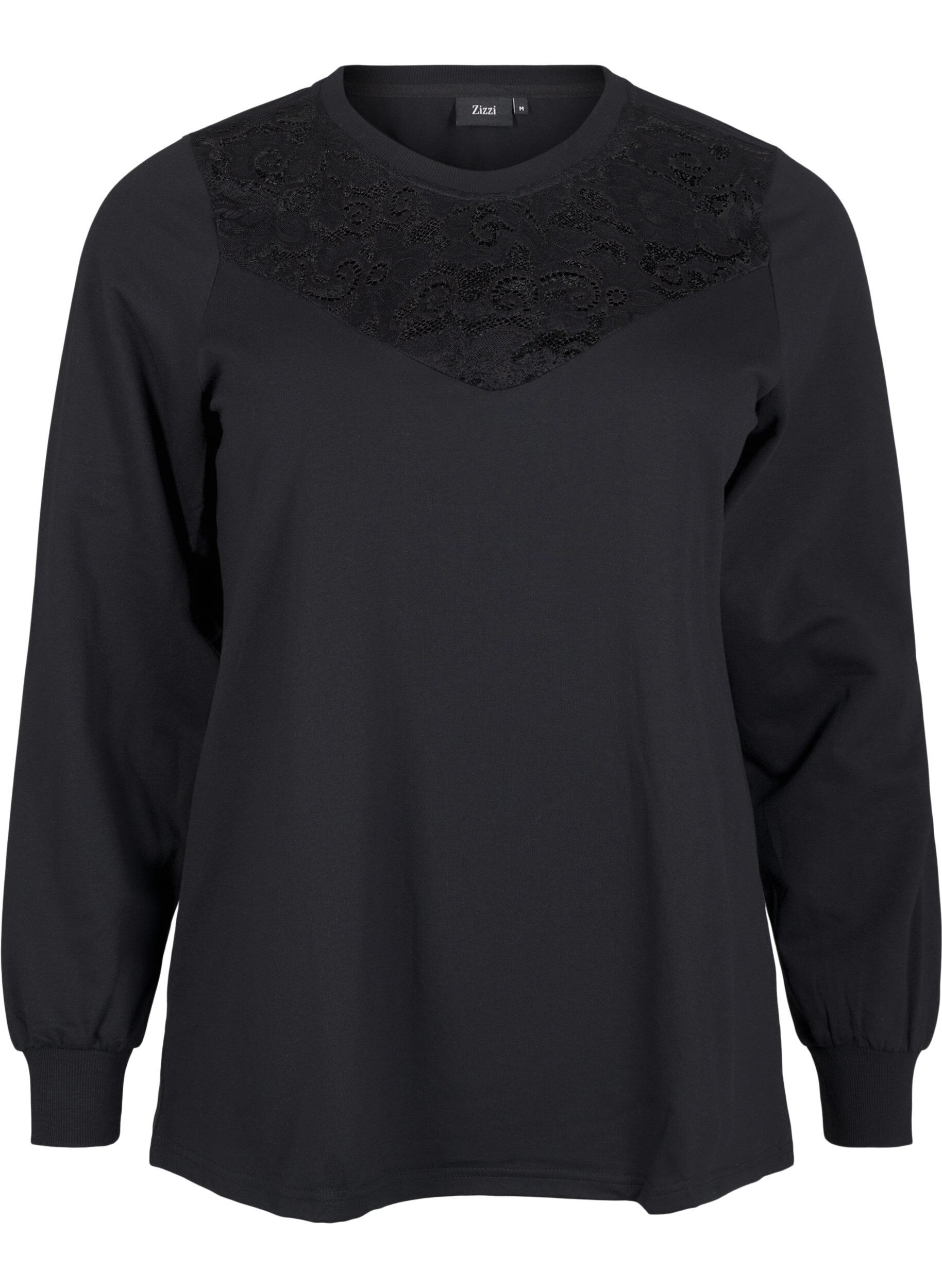 Sweatshirt med blondedetalje