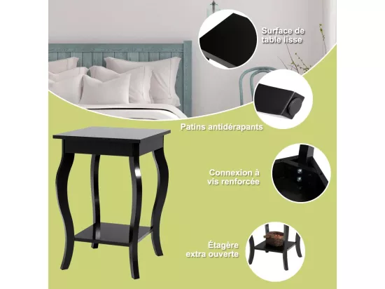 Table d'appoint, 2 niveaux, avec patins antidérapants, 40 x 40 x 60 cm, noir