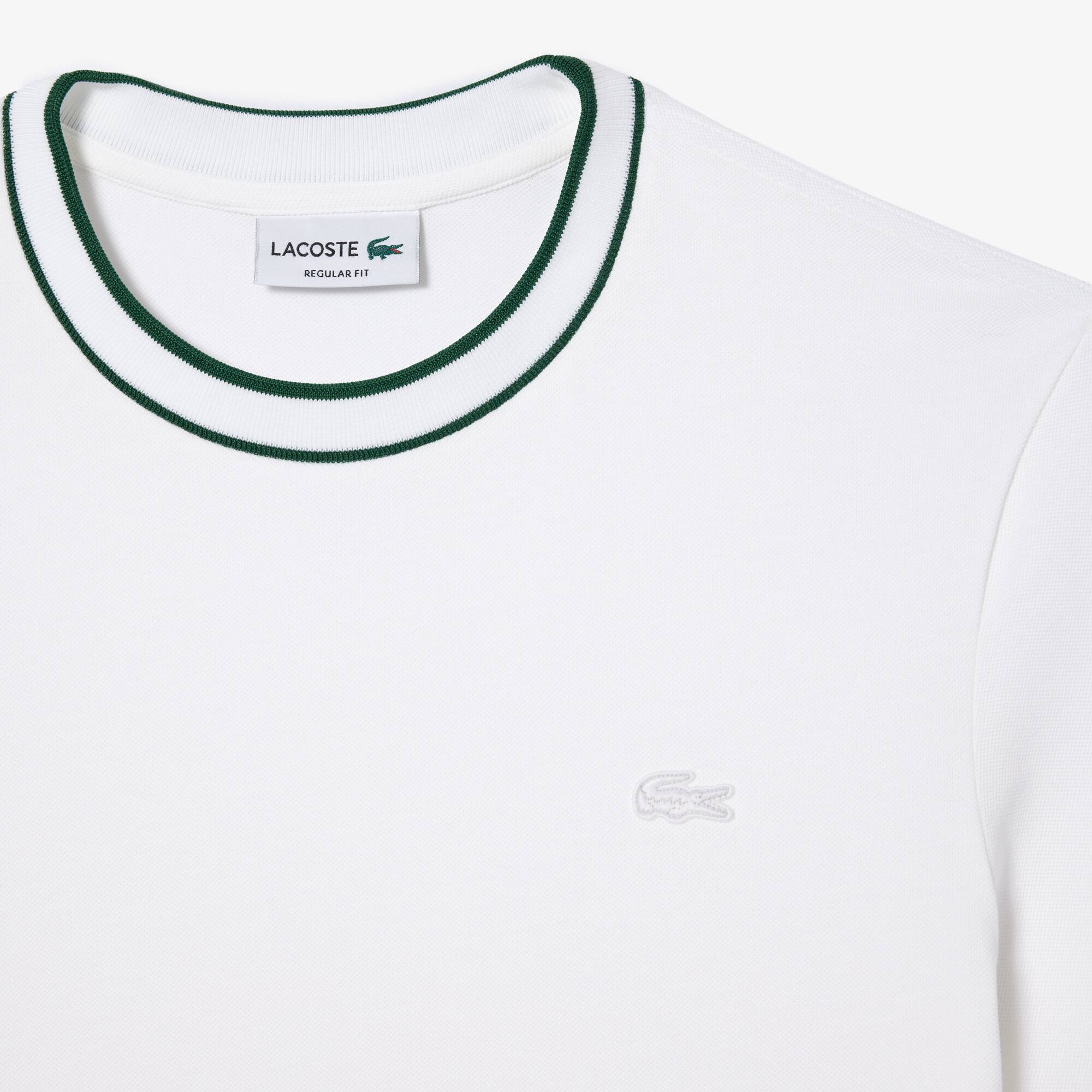 T-shirt en piqué stretch à col rayé T-Shirts - Blanc - Lacoste - Homme