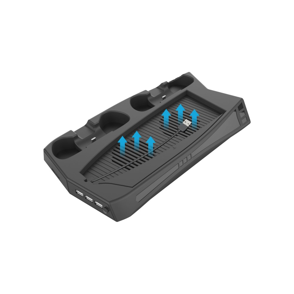 Sony PlayStation 5 PS5 Halterung mit aktivem Lüfter und Controller Dual Ladestation   3x USB A Anschlüsse - Schwarz
