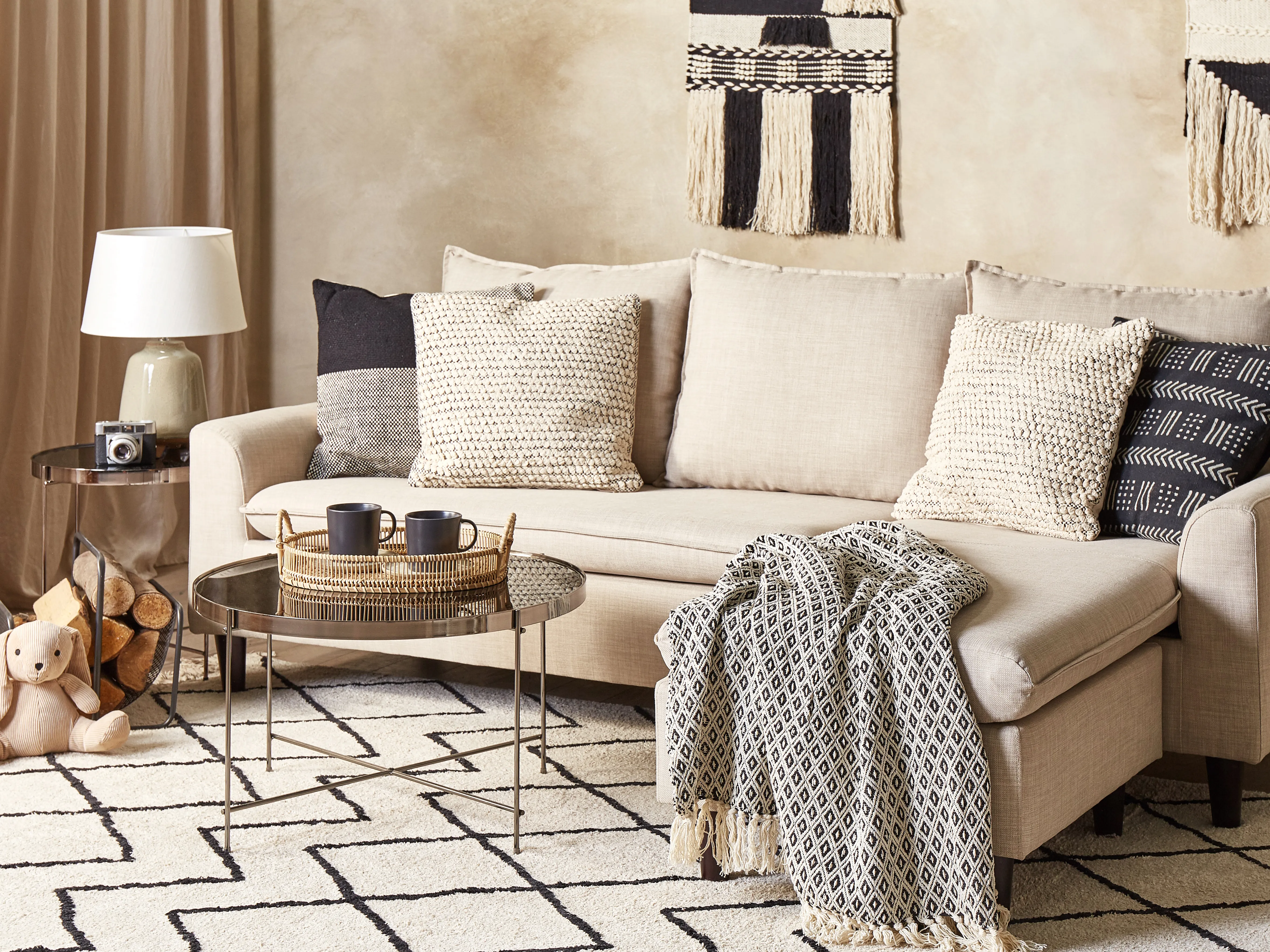 Set van 2 sierkussens HOWEA Katoen 45 x 45 cm Beige geometrisch patroon