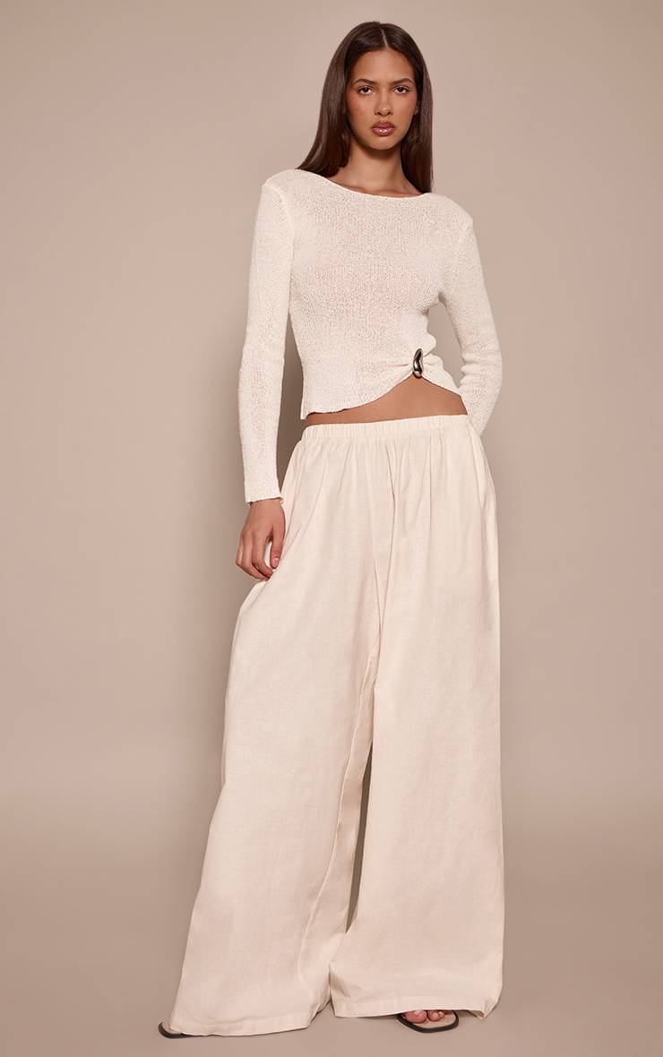 Crème Pantalon Palazzo Aspect Lin