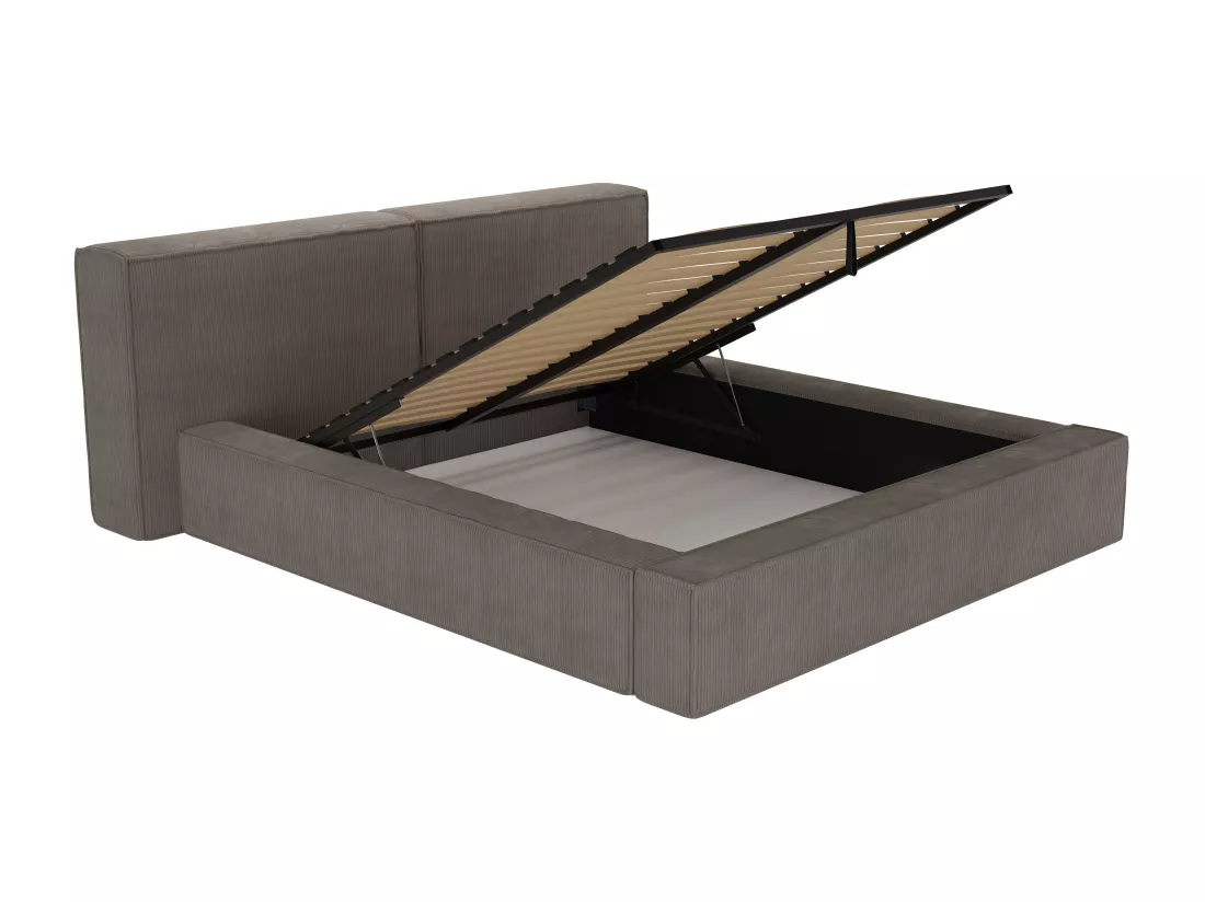 Lit coffre 140 x 190 cm - Velours côtelé - Taupe - TIMANO de Pascal Morabito