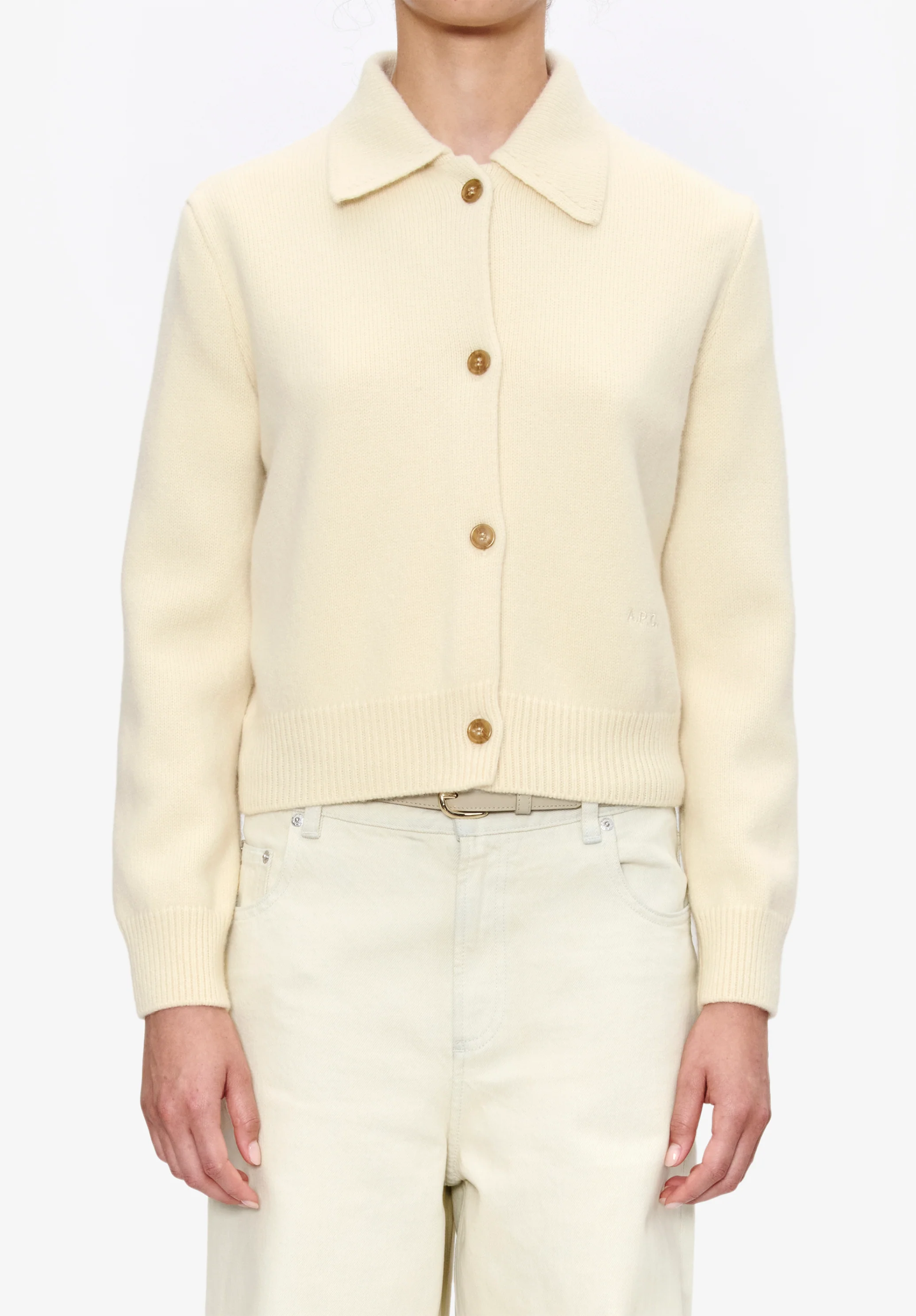 Cardigan polo uni - Blanc