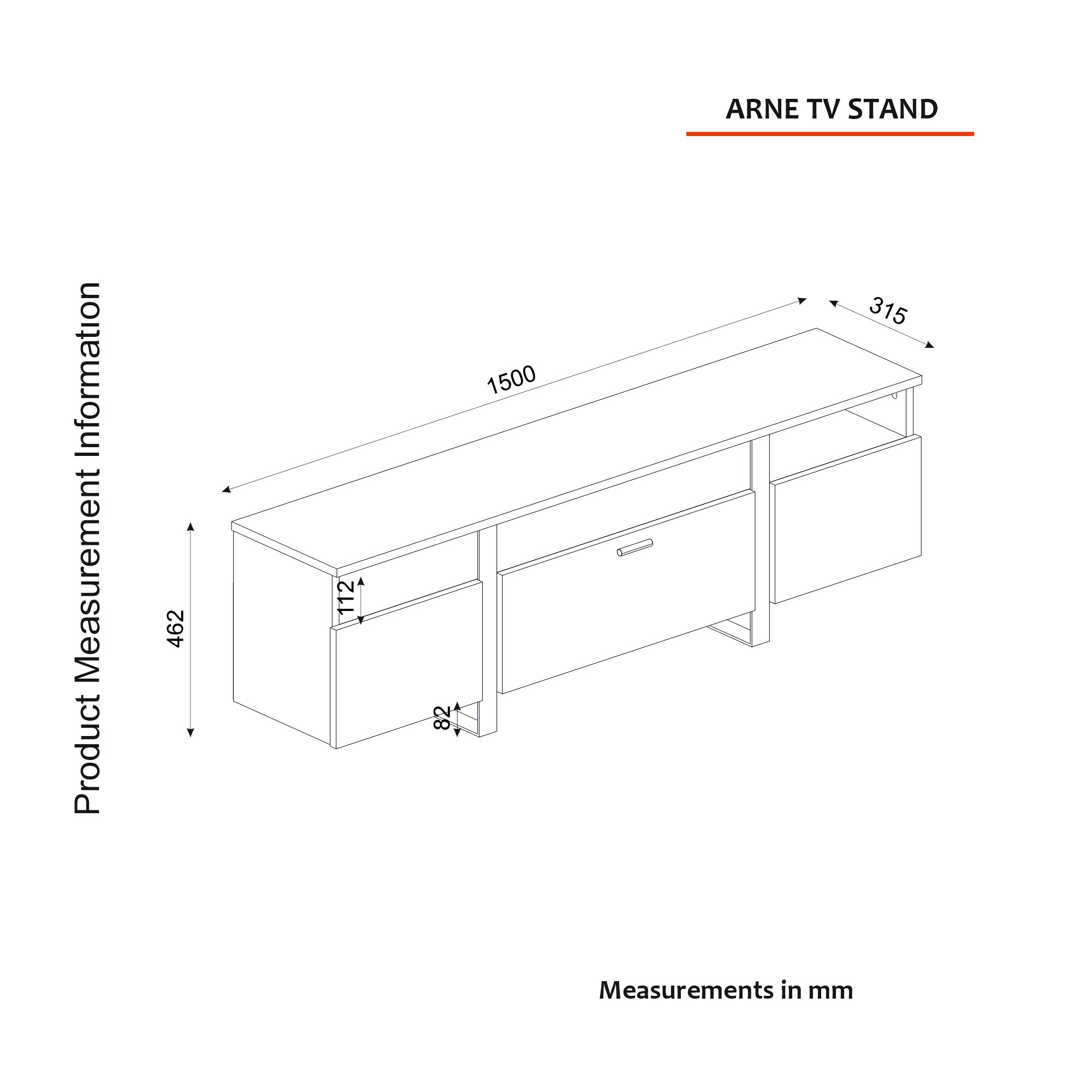 TV Lowboard Arne mit Metallfüße Grau Anthrazit