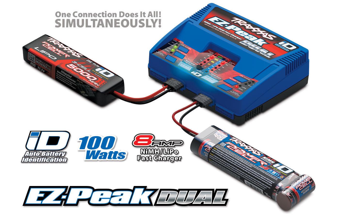 Dual-Ladegerät Combo EZ-Peak 8A & 2x LiPo-Akku 2S 7600 mAh<br>100-W-Ladegerät inkl. zwei LiPo-Akkus