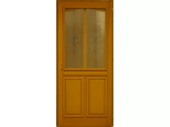 Porte D'Entrée Bois Vitrée, Sandy, H,215Xl,90 P,Gauche Cote Tableau + Poignée Et Barillet (Ref 010403Fp)