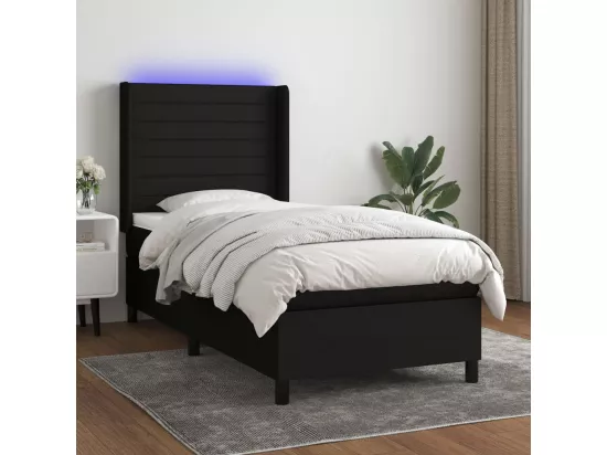 Sommier tapissier avec matelas et LED Noir 90x190 cm Tissu