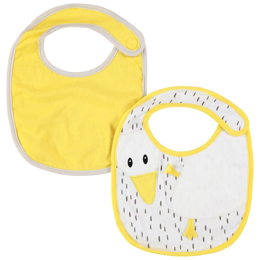 Lot de 2 bavoirs courts avec motif / uni - Blanc
