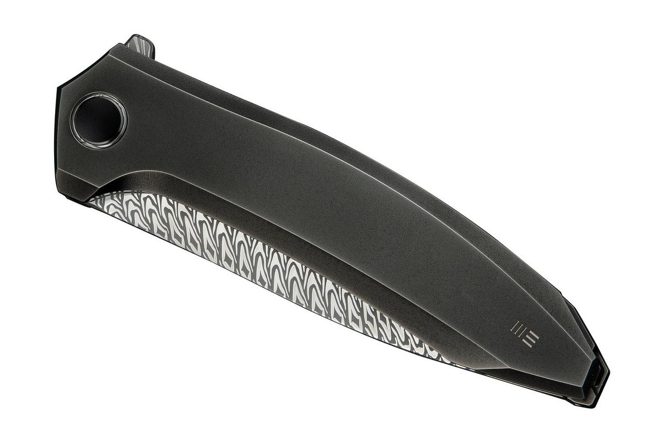 WE Knife Acuminal WE23070-DS1 Fafnir Damasteel, Polished Gray Titanium, zakmes