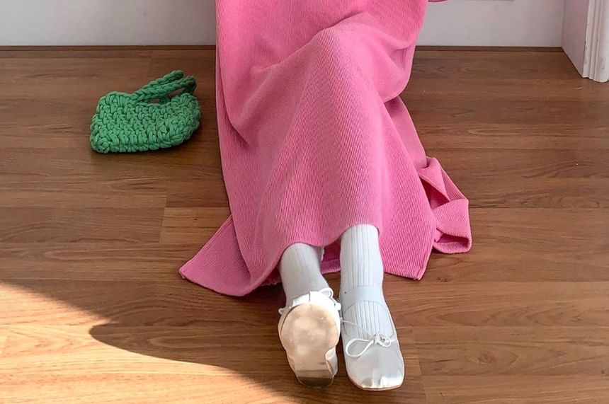 Chubby Girl - Lange mouwen effen losse midi-gebreide jurk