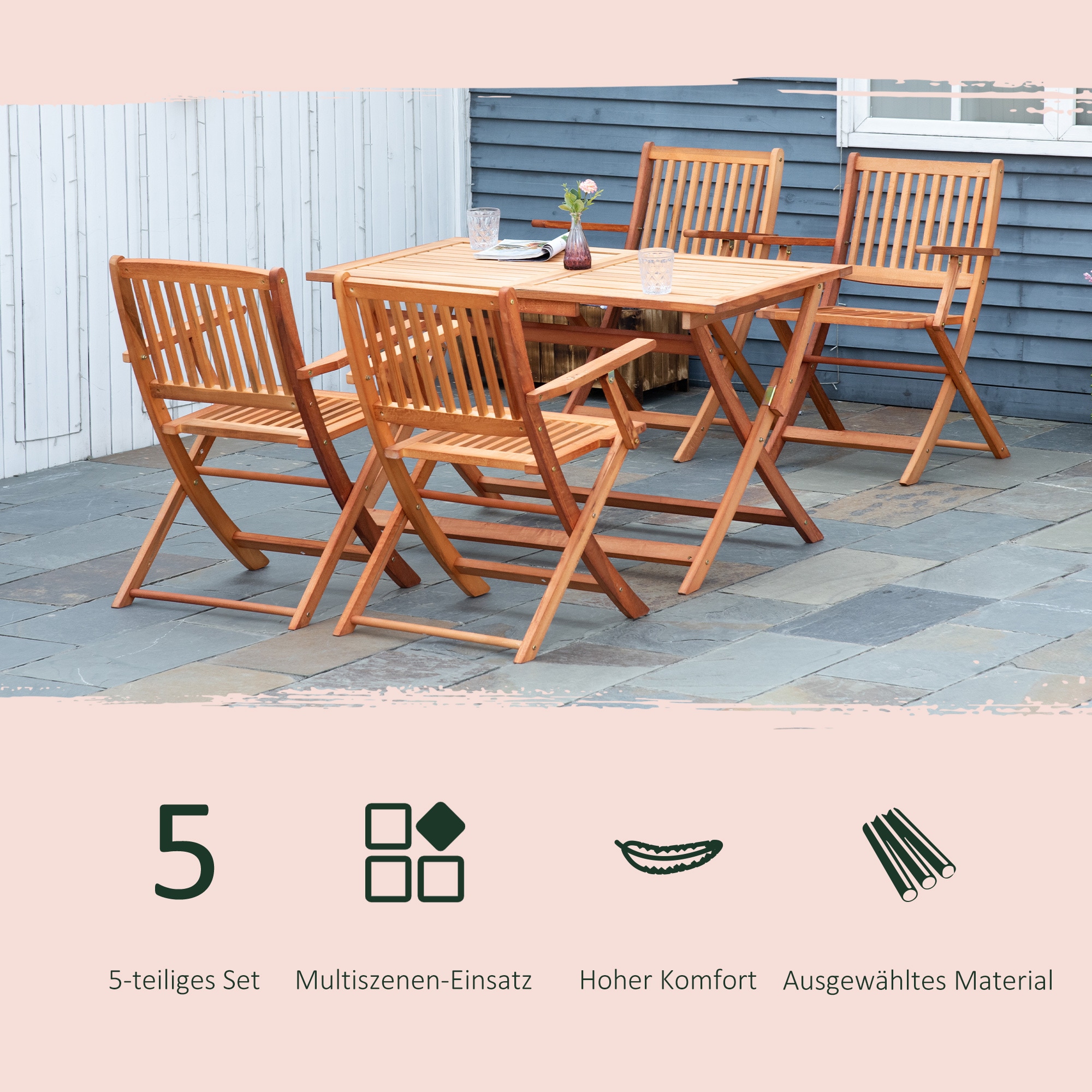 Outsunny 5-teiligen Essgruppe mit Klappfunktion natur 120L x 70B x 72H cm |