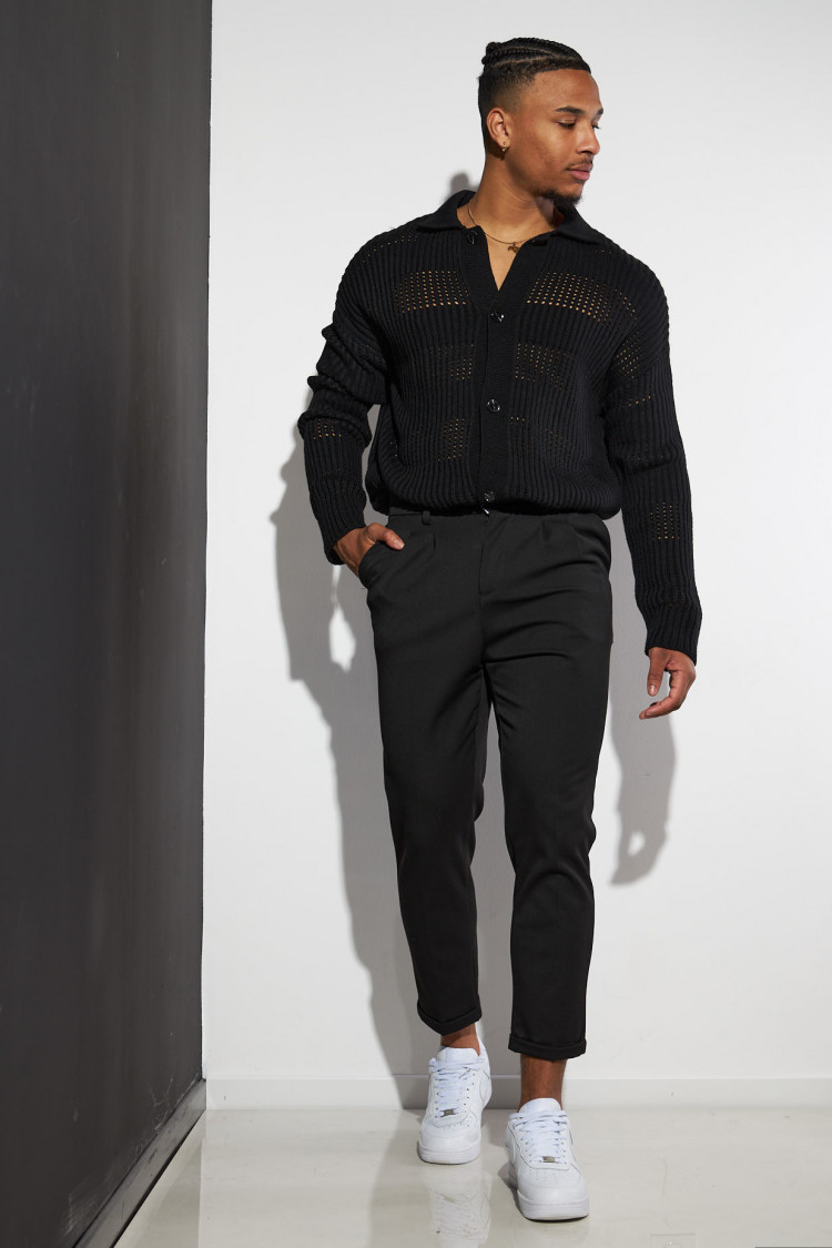 Pantalon à pince noir ceinturé