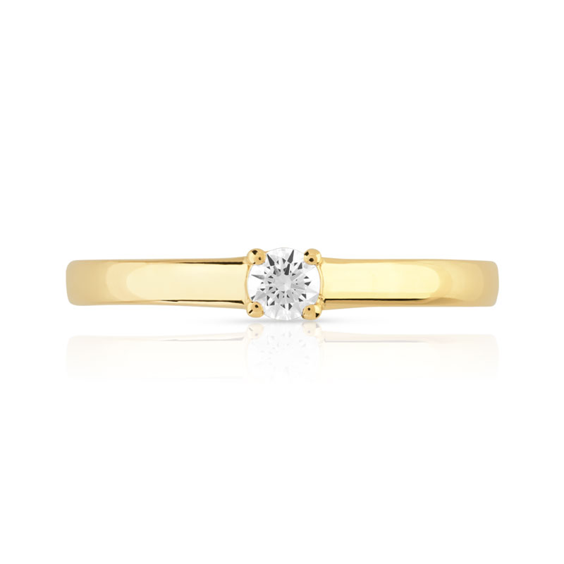 Bague solitaire or 750 jaune diamant 10/100e de carat