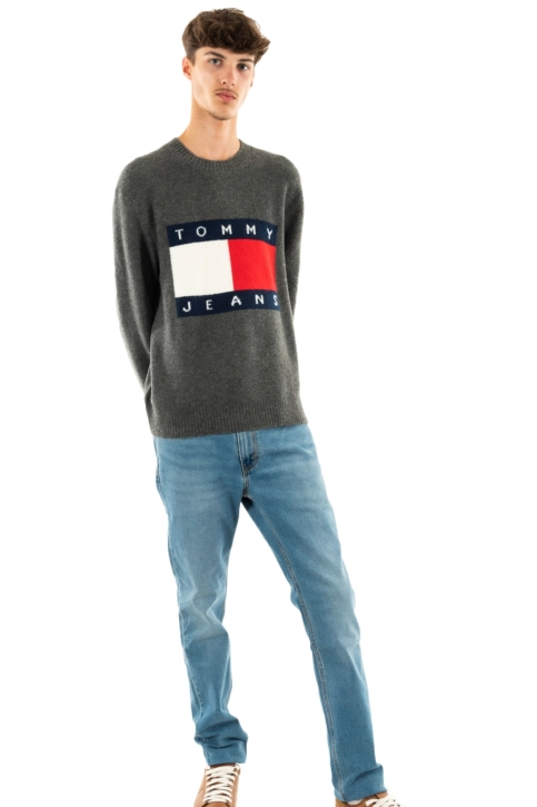 Pull hiver tommy jeans reg melange flag pub new charcoal melange