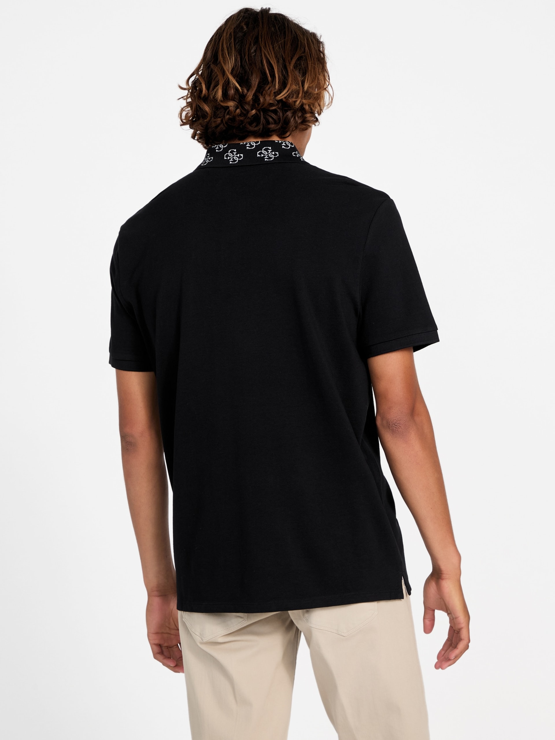 Polo com gola com logo em jacquard ecológico