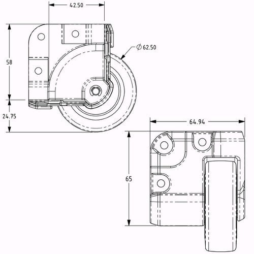 Penn Elcom NC2W65HK N-Case 2 inbouwwiel 65mm zwart