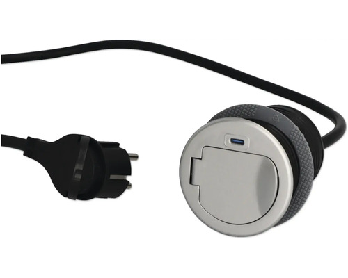 Inbouw-tafelcontactdoos, 1x geaard, 1x USB-C, 1,5 m kabel