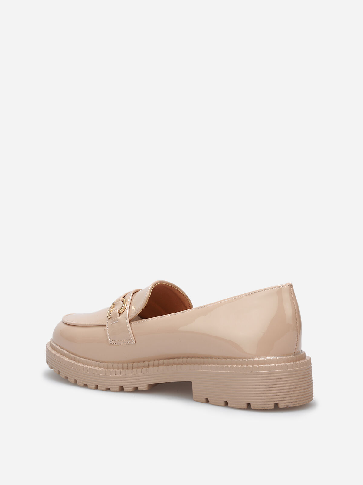 Mocassins vernis à semelle texturée- Taupe