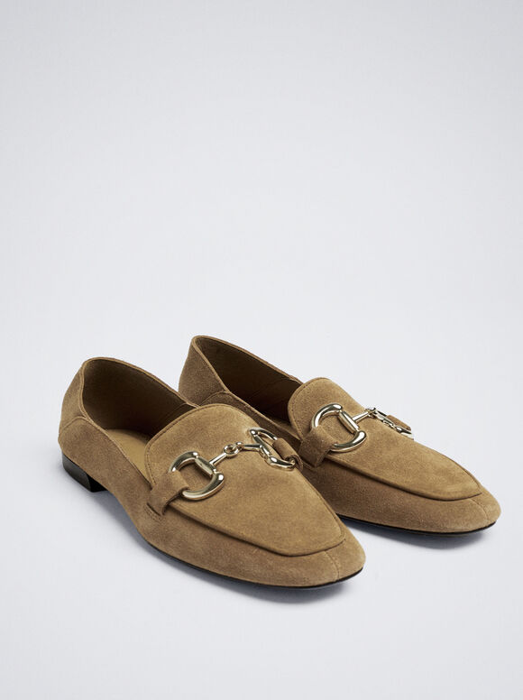 Mocassim de couro com fivela - Bege
