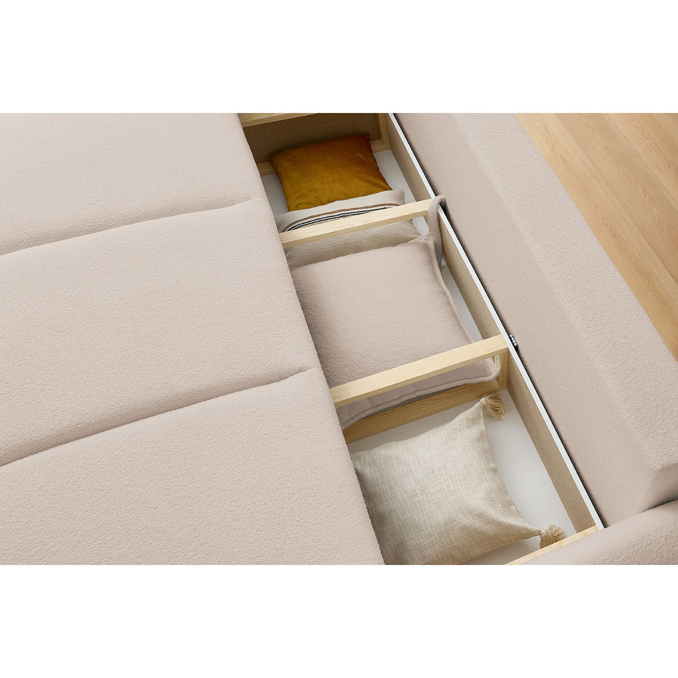 Bobochic Canapé 3 places convertible coffre Bouclette Leon beige - 226x97x90 cm