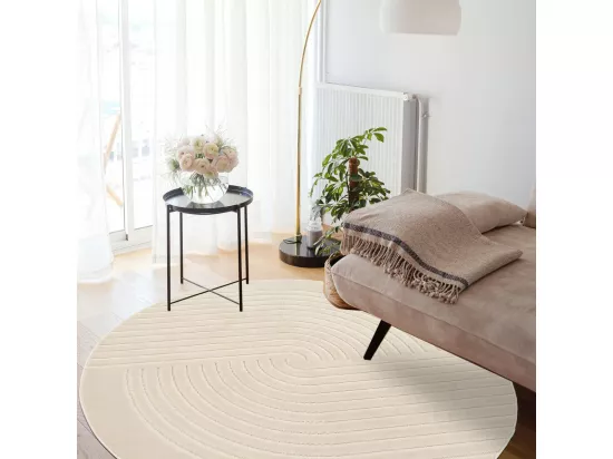 Tapis rond intérieur extérieur Ø160cm en relief ARC6EL Beige ton sur ton