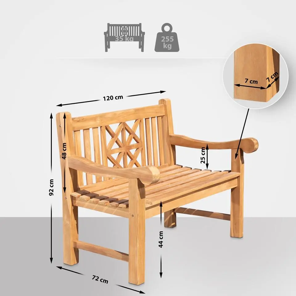 CLP Teakbank Teakbank 120 cm mit Abdeckhaube 120 cm