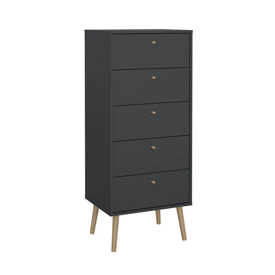 Hioshop Bodo kommode 5 lades matgrijs