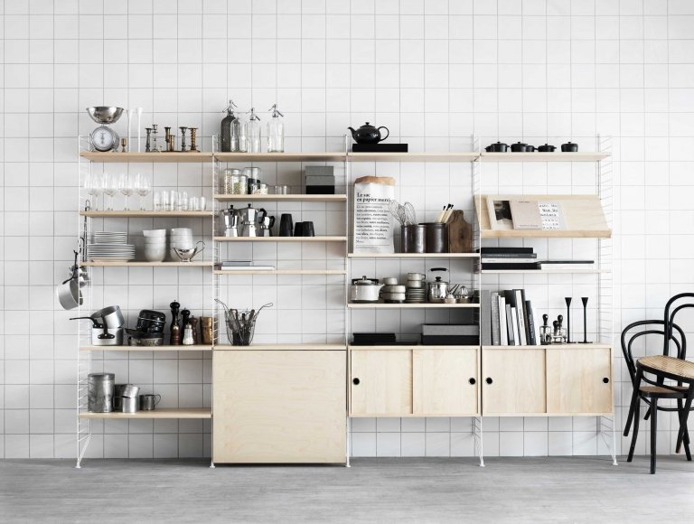 String Furniture Cabinet with sliding doors 78 x 20 x 37 cm walnoot