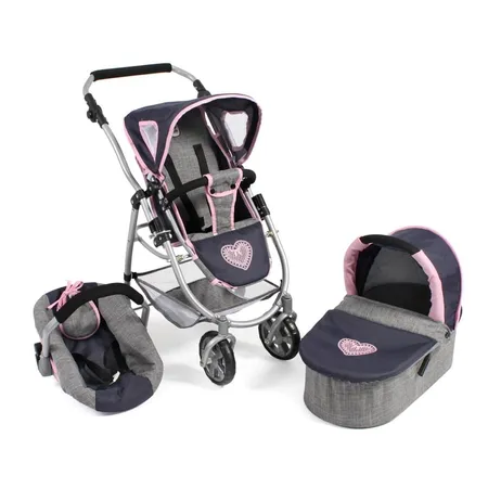 Bayer Chic 2000 637 26 Kombi-Puppenwagen Emotion 3-in-1 All In, Melange grau-Navy