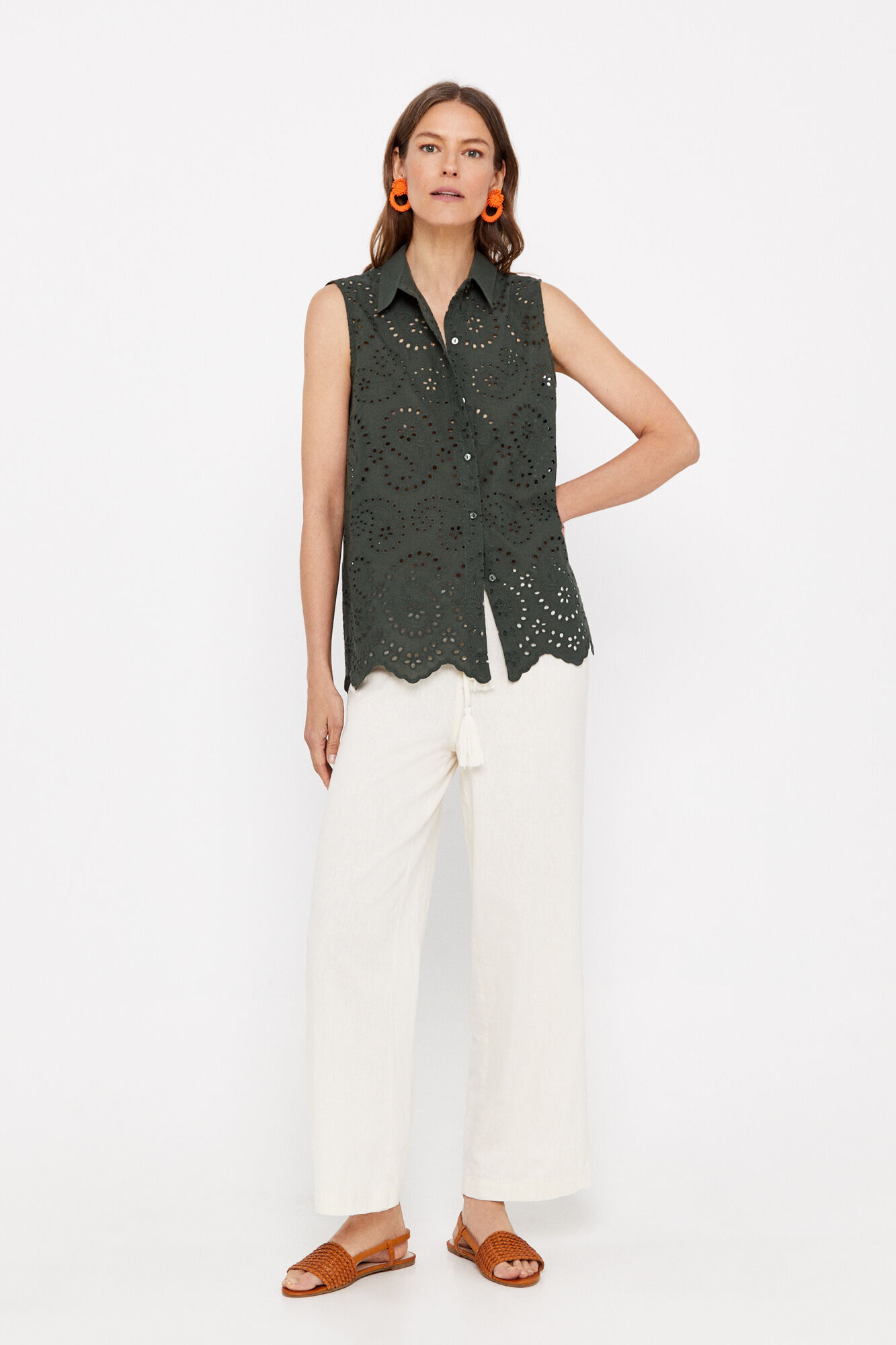 Camisa bordada Algodón - Cáqui