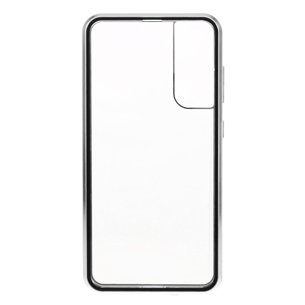 Samsung Galaxy S21 FE 5G Magnetische Alu Schutzhülle mit Panzer Glas Backcover   Displayschutz (Magnet-Technologie) - Silber