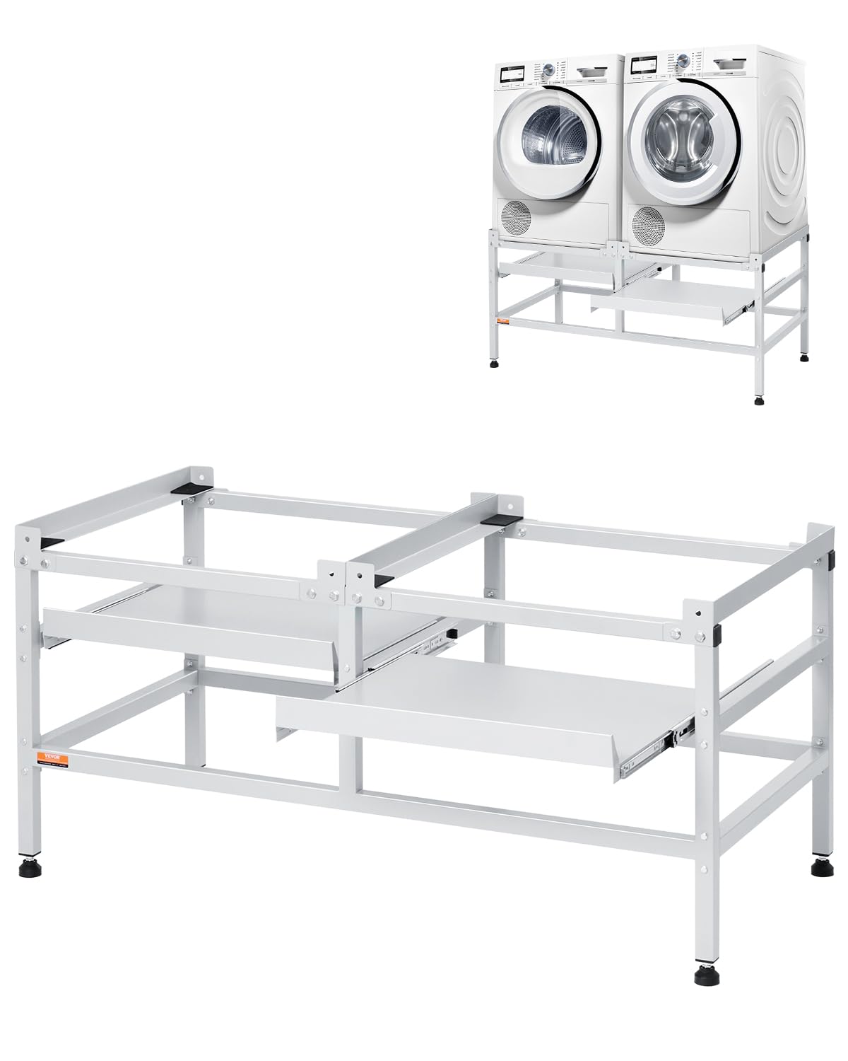VEVOR Waschmaschinen-Untergestell, 1230x635x625 mm Podest für Waschmaschine, 267 kg Tragkraft, Waschmaschinen- & Trocknersockel mit Doppelablagen, 4 verstellbare Füße zum Anheben von Waschmaschinen