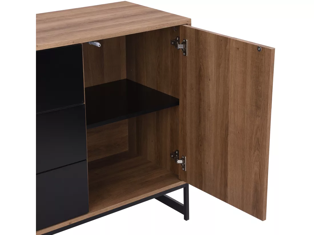 Buffet 3 portes et 3 tiroirs - MDF - Naturel et noir - CARATANA