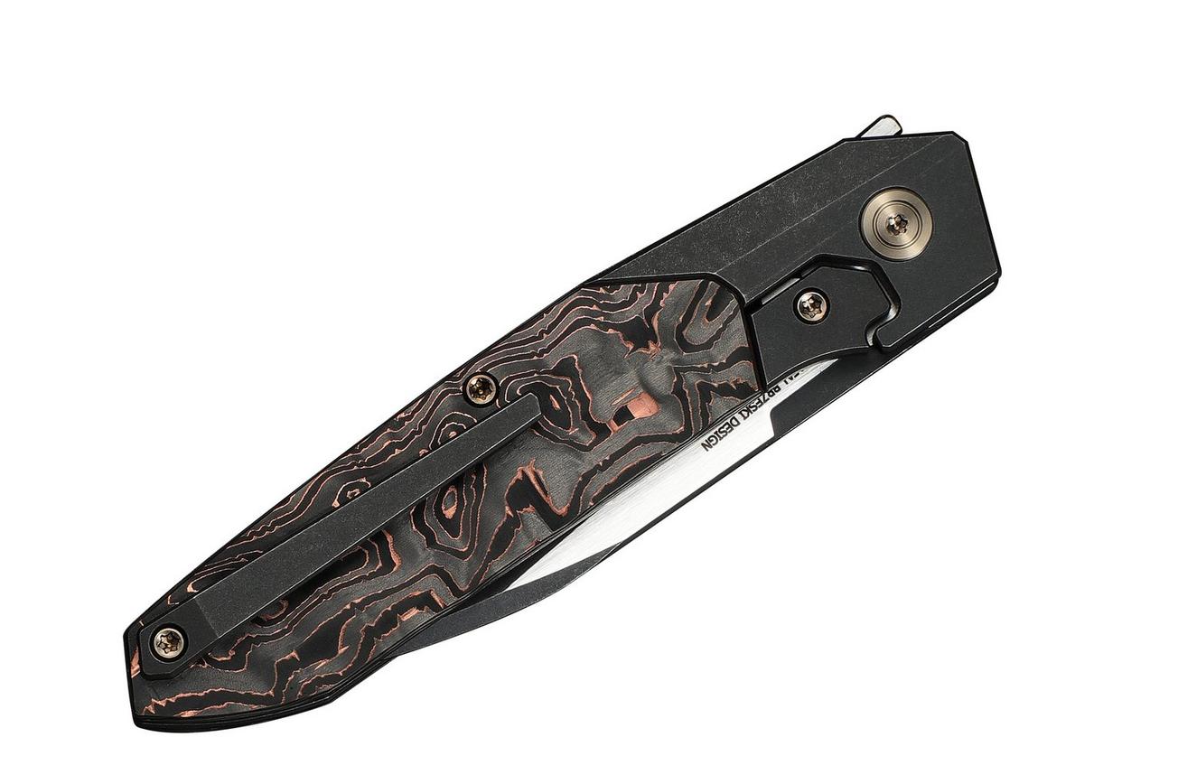 WE Knife Brr15 WE24007-1 Blackwashed M390, Black Titanium Copper Foil Carbon Inlay, zakmes, Rafal Brzeski design