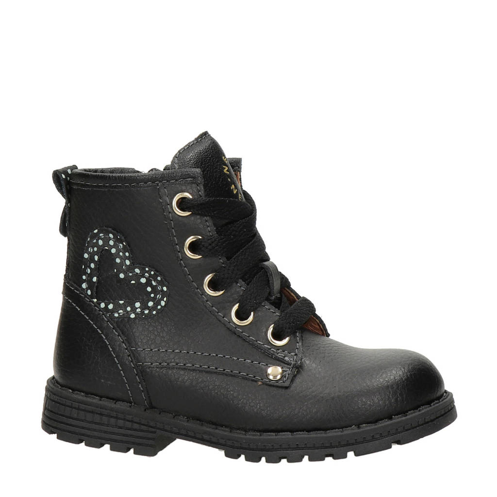 Nelson Kids leren veterboots zwart