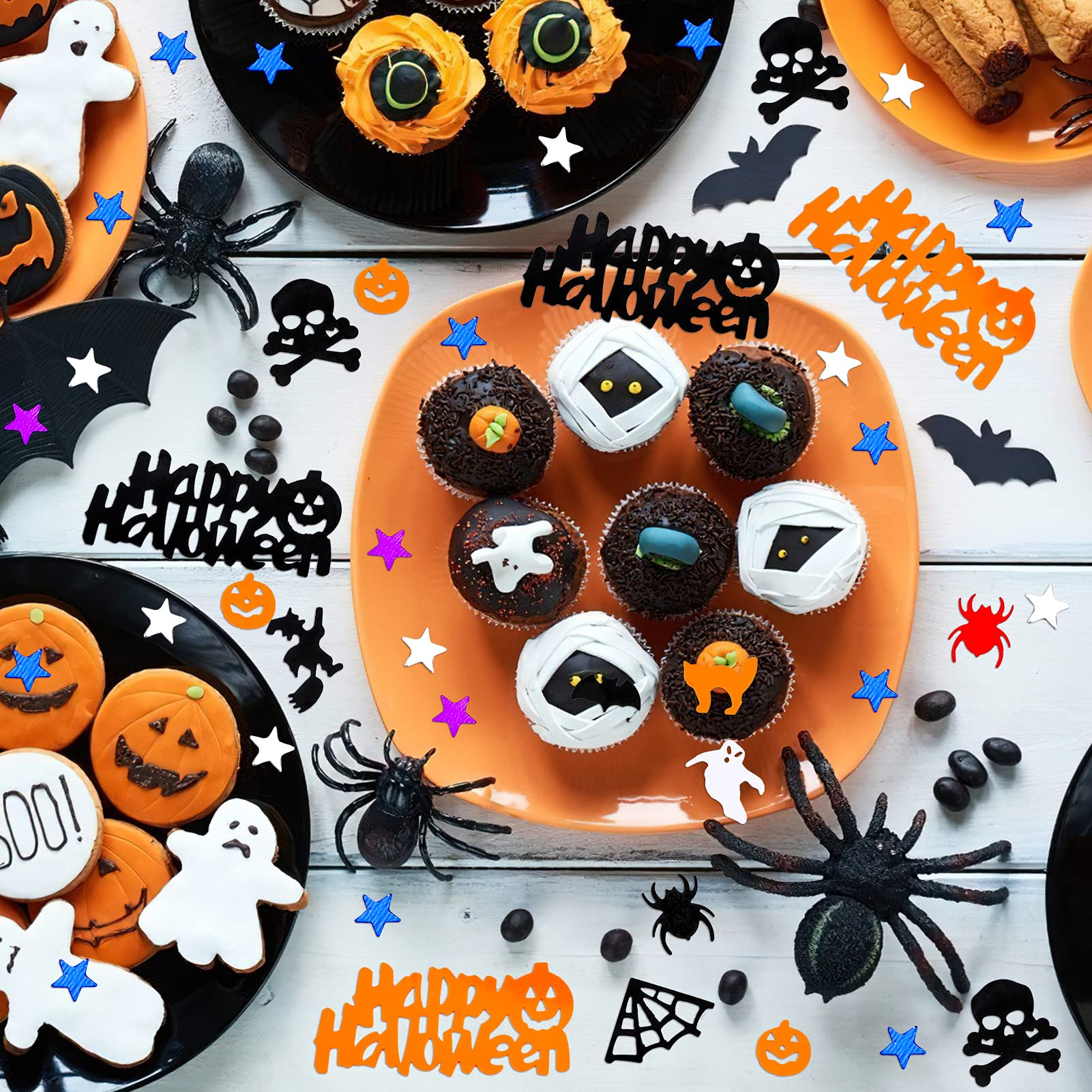 (30g) Konfetti Happy Halloween Party Deko Kürbis / Spinne / Gespenst Streukonfetti Tischdekoration - Schwarz / Orange / Weiss