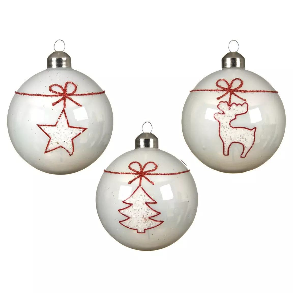 Lot de 3 boules de Noël en verre (D80 mm) Tradition Blanc