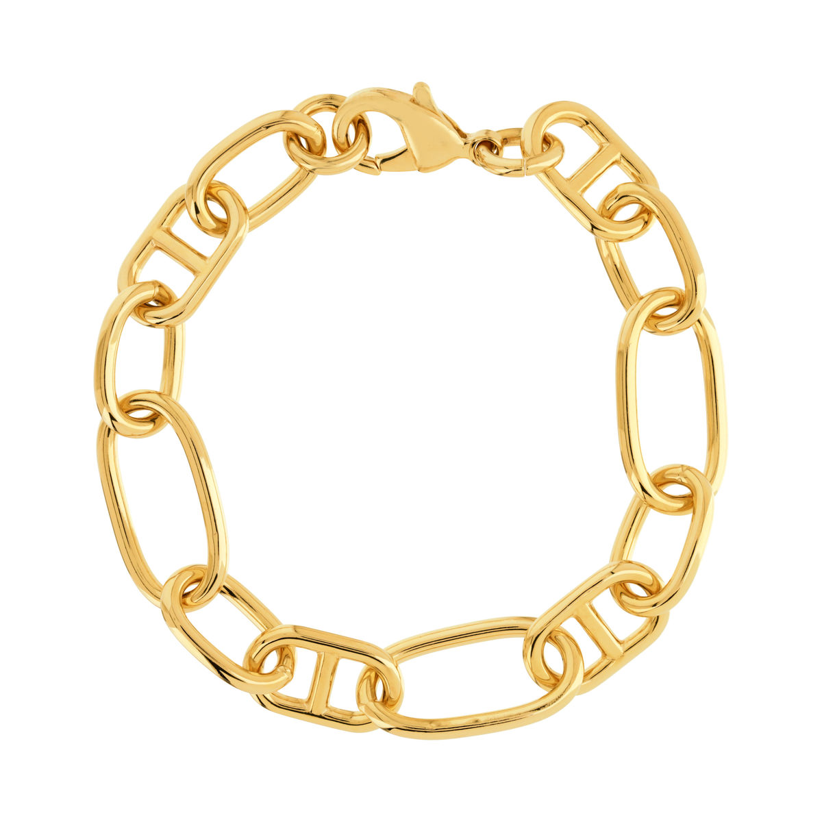 Bracelet plaqué or 20 cm maille marine alternée et maillons ronds