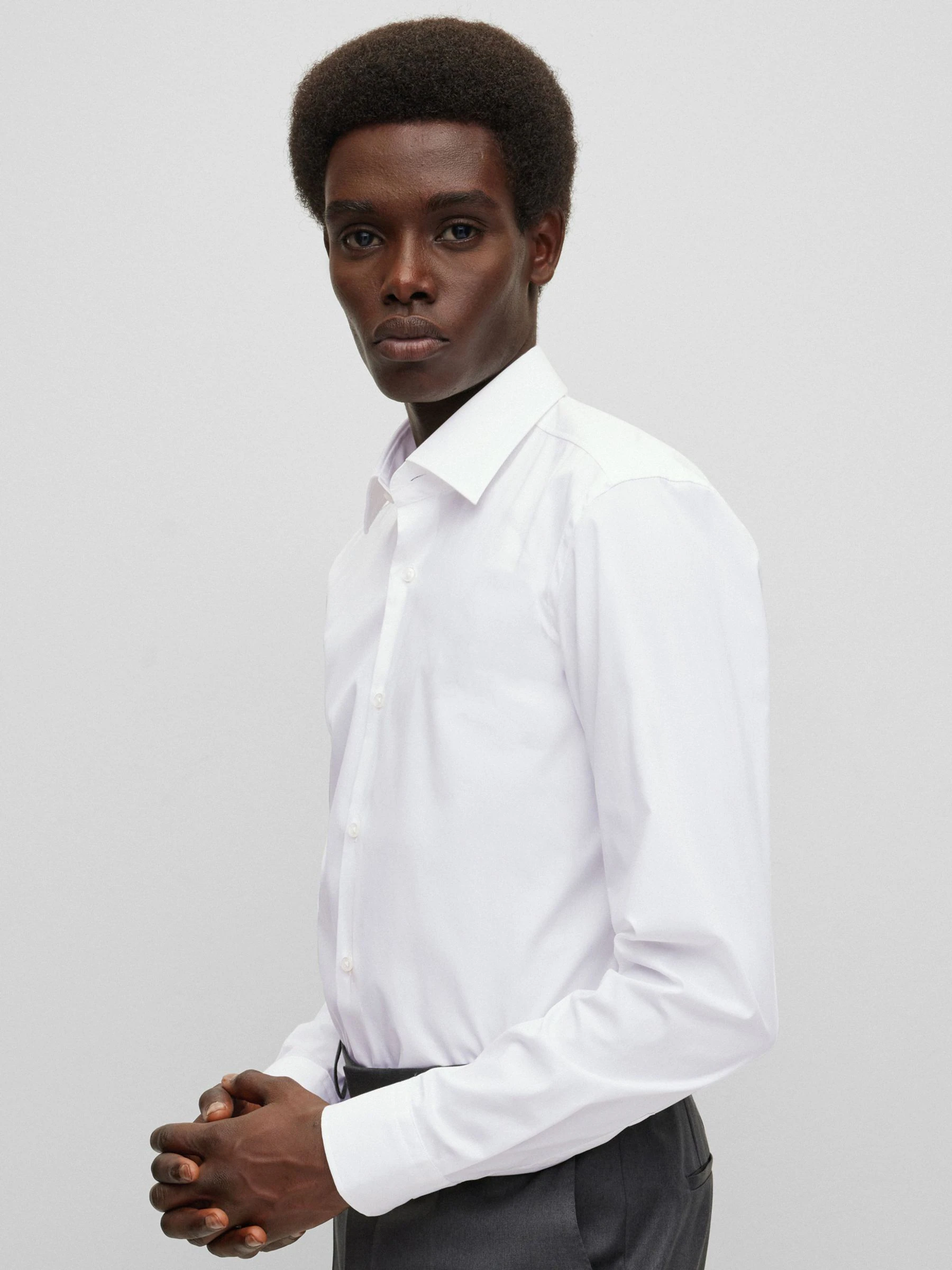 Wit - BOSS Slim fit stretchy poplin Hank overhemd