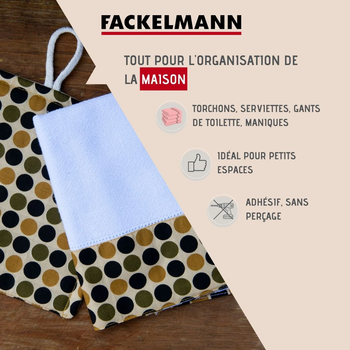 Lot de 3 crochet adhésifs ronds Tecno Fackelmann