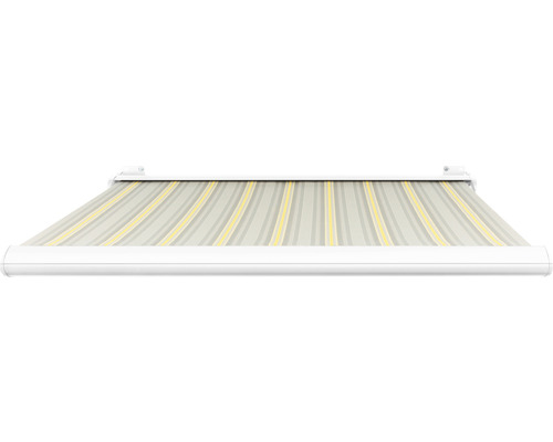 SOLUNA cassettescherm Exclusiv 2x1,5 doekdesign 320477 frame RAL 9010 verkeerswit aandrijving rechts incl. motor en wandschakelaar
