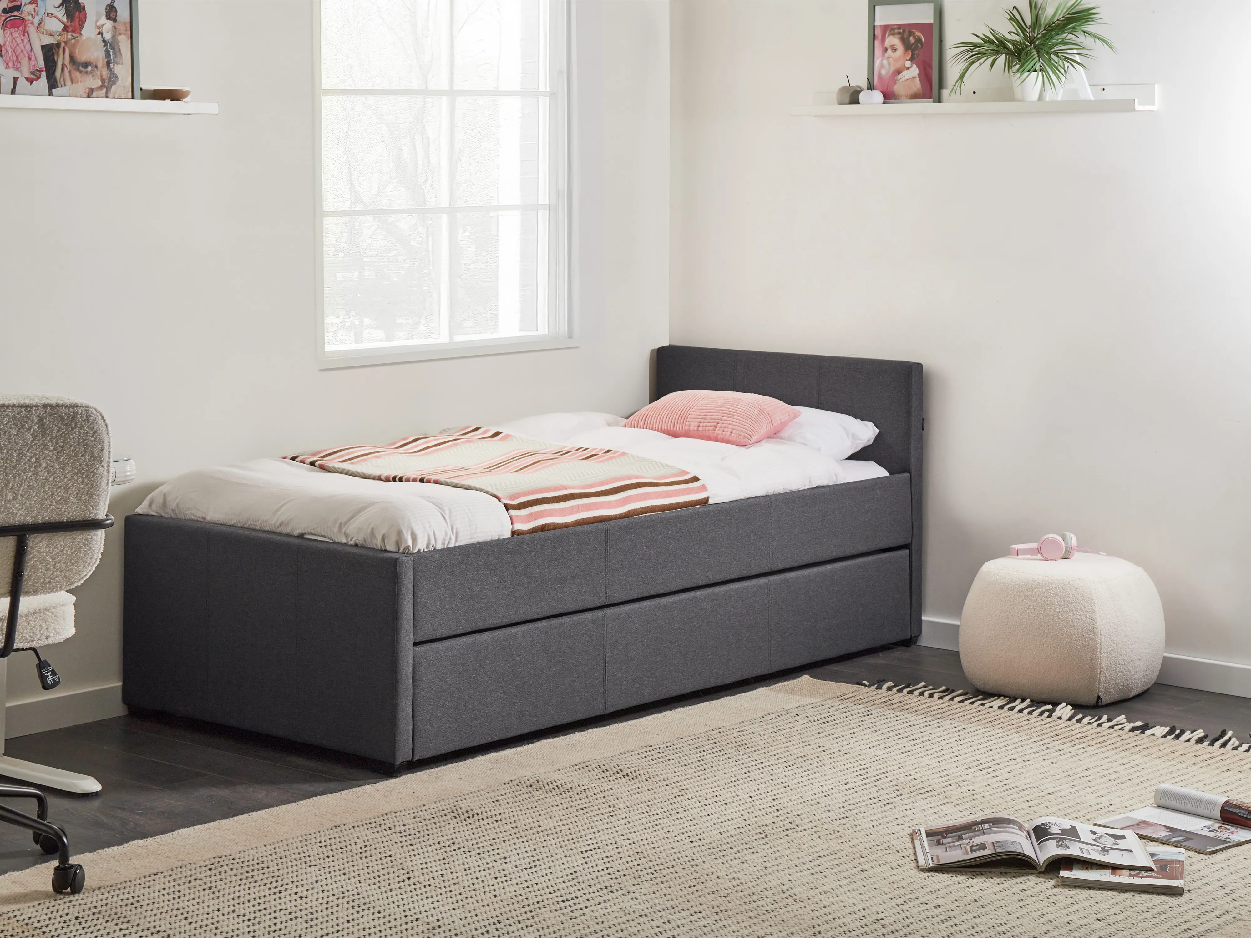Onderschuifbed Stof MARMANDE 90 x 200 cm Donkergrijs