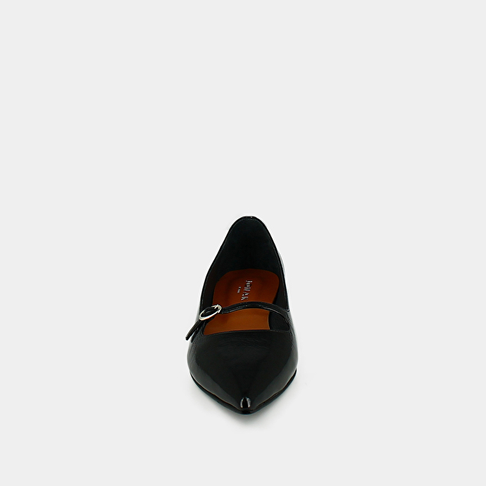 Ballerines pointues à brides  en cuir brillant noir