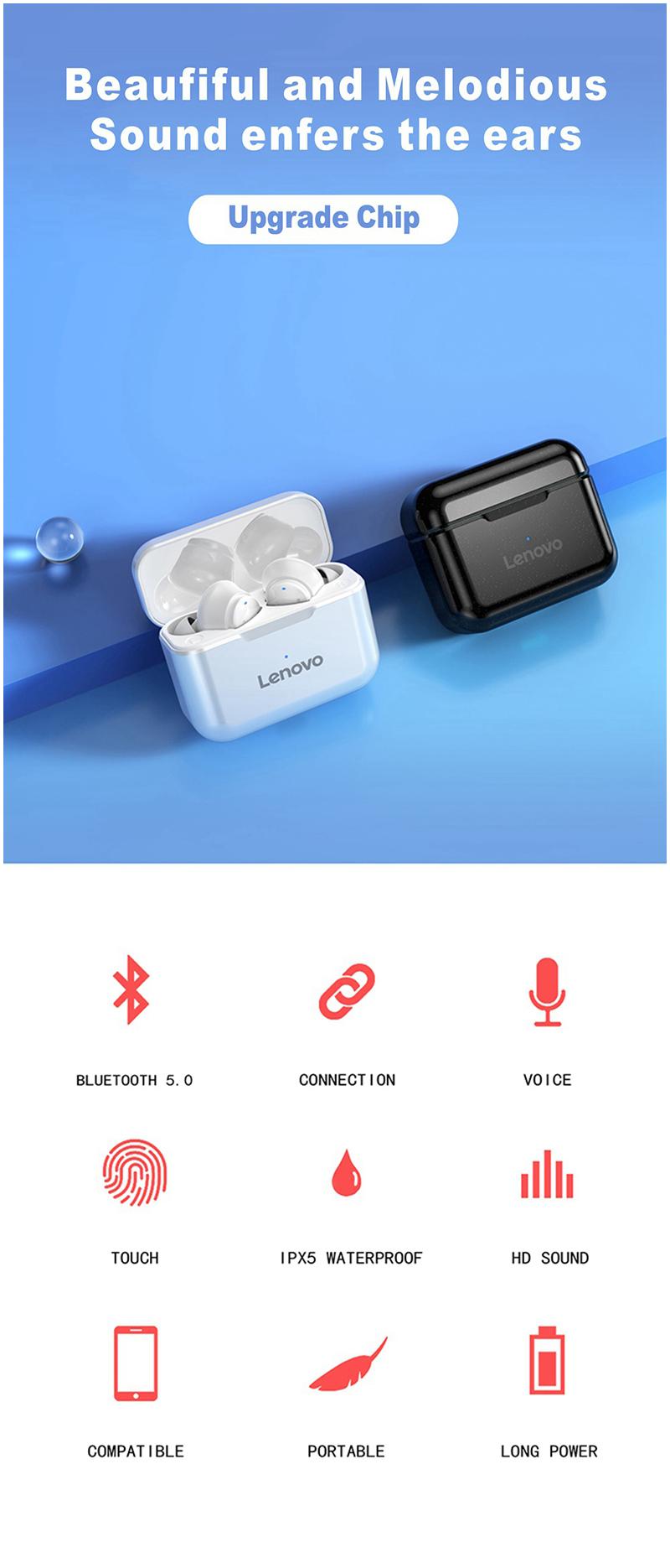 Lenovo QT82 Bluetooth-Kopfhörer Schwarz