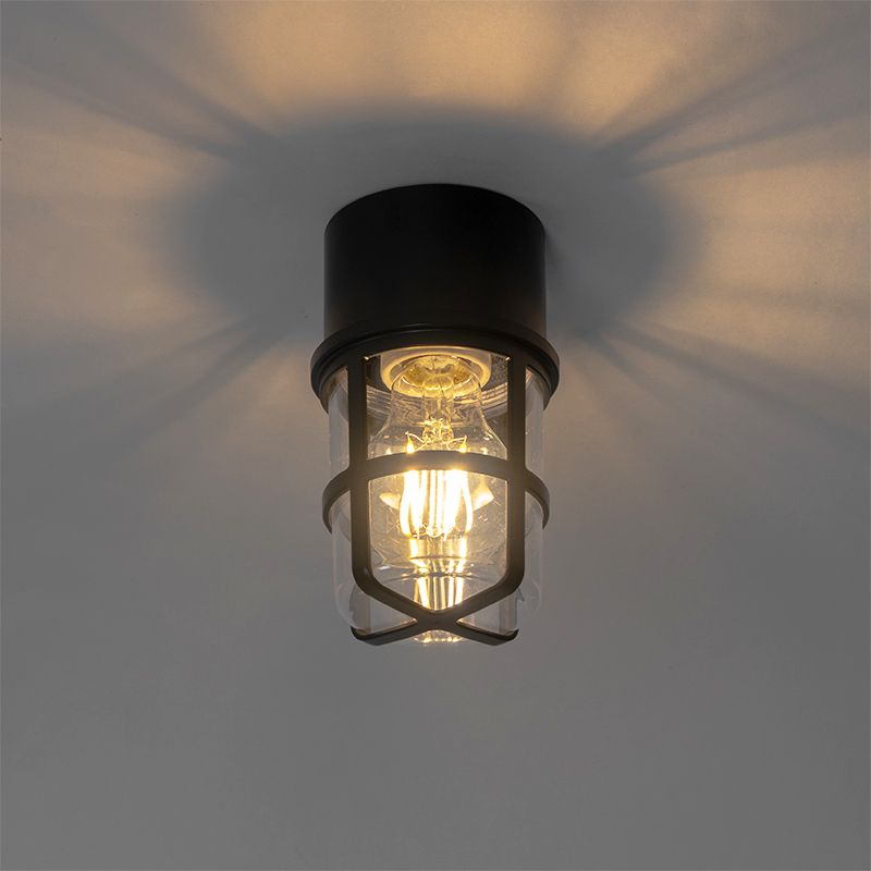 Plafond- en wandlamp zwart met heldere kap IP54 - Kiki