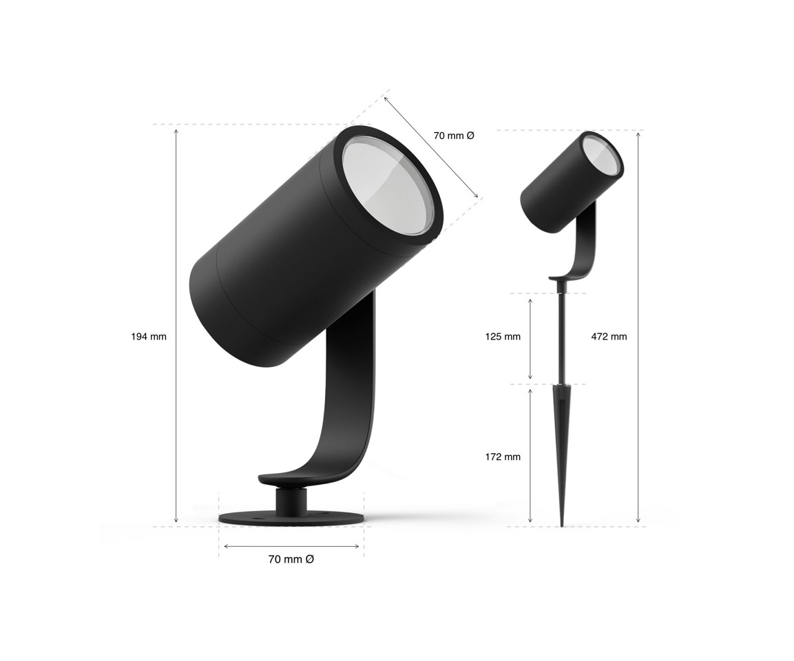 Philips Hue -Lily Spike Anthracite Ekstra Udendørs Spot u/Strømforsyning - White & Color